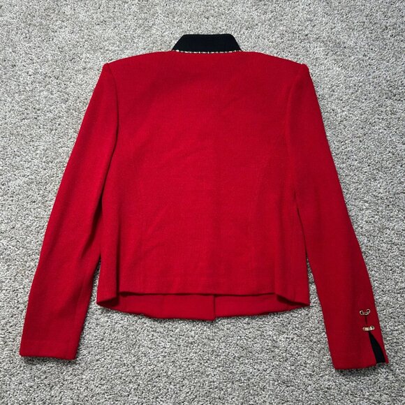 St. John Collection Womens Sz 8 Red Knit Blazer & Black Tank Set Gold Button - Picture 5 of 14